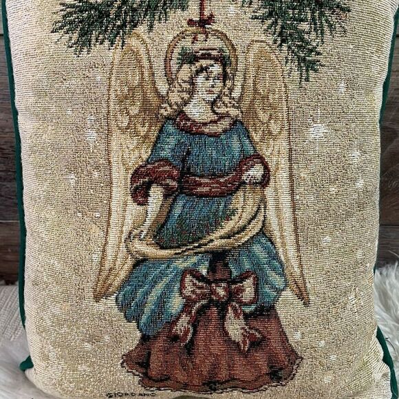 Riverdale Giordano Angel Tapestry Throw Pillow 16 x 12 Metallic Thread Christmas - Picture 3 of 6